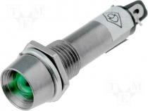 Indicator LED, recessed, green, 12VDC, dcutout Ø8.2mm, IP40, metal