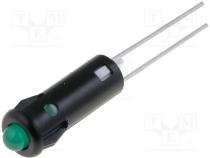 Indicator LED, prominent, green, dcutout Ø5.2mm, IP40, for PCB