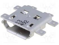 Socket, USB B micro, on PCBs, SMT, PIN 5, horizontal, gold plated