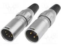 Plug, XLR, male, PIN 5, straight, for cable, soldering, 2.8....8mm