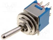 Switch toggle, 2-position, DPDT, ON-ON, 1A/250VAC, -55....65C, 20m