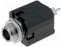 Socket, Jack 6,35mm, female, stereo, straight, for panel mounting