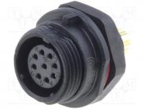 Connector  circular, socket, SP13, female, PIN 9, IP68, 125V, 3A