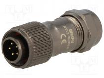 Plug, male, ST12, PIN 5, IP67, 5....8mm, 5A, soldering, for cable, 180V