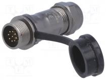 Plug, female, ST12, PIN 9, IP67, 5....8mm, 3A, soldering, for cable
