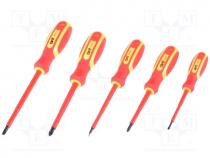 Set  screwdrivers, Pcs 5, Pozidriv cross, slot, 1kVAC