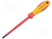 Screwdriver, slot, insulated, Blade 5,5x1,0mm, Overall len 232mm