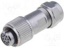 Connector  circular, plug, ST12, female, PIN 9, IP67, 125V, -25....85C