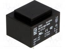 Transformer  encapsulated, 1.5VA, 230VAC, 6V, 6V, 125mA, 125mA, 70g