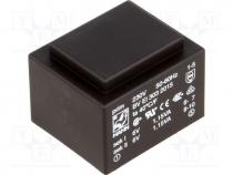 Transformer  encapsulated, 2.3VA, 230VAC, 6V, 6V, 191mA, 191mA, 81g