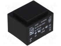 Transformer  encapsulated, 1.9VA, 230VAC, 9V, 211mA, Mounting  PCB