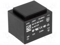 Transformer  encapsulated, 2.6VA, 230VAC, 12V, 217mA, Mounting  PCB