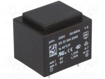 Transformer  encapsulated, 2.6VA, 230VAC, 9V, 9V, 145mA, 145mA, 99g