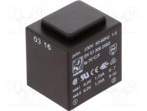 Transformer  encapsulated, 2.6VA, 230VAC, 6V, 6V, 217mA, 217mA, 135g