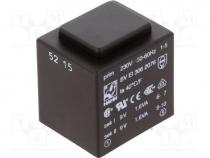 Transformer  encapsulated, 3.2VA, 230VAC, 9V, 9V, 178mA, 178mA, 135g