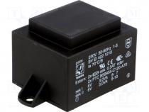 Transformer  encapsulated, 6VA, 230VAC, 6V, 6V, 500mA, 500mA, 200g