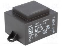 Transformer  encapsulated, 10VA, 230VAC, 12V, 12V, 417mA, 417mA