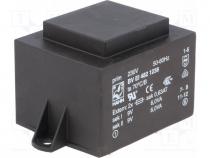 Transformer  encapsulated, 12VA, 230VAC, 9V, 9V, 667mA, 667mA, 350g