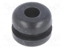 Grommet, Panel cutout diam 4.8mm, Hole dia 3.2mm, rubber, black