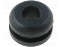 Grommet, Panel cutout diam 6.4mm, Hole dia 4mm, rubber, black