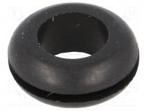 Grommet, Panel cutout diam 12.7mm, Hole dia 9.5mm, rubber, black