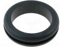 Grommet, Panel cutout diam 19mm, Hole dia 16mm, rubber, black