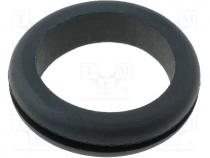 Grommet, Panel cutout diam 19.5mm, Hole dia 18mm, rubber, black