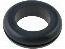 Grommet, Panel cutout diam 25.2mm, Hole dia 18.5mm, rubber