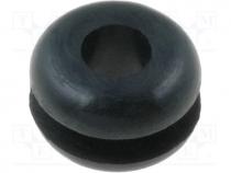 Grommet, Panel cutout diam 4.8mm, Hole dia 3.2mm, rubber, black