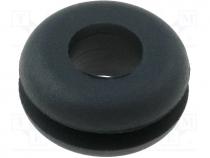 Grommet, Panel cutout diam 9mm, Hole dia 5.8mm, rubber, black