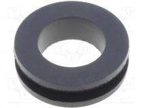 Grommet, Panel cutout diam 17.5mm, Hole dia 14mm, rubber, black