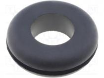 Grommet, Panel cutout diam 20.8mm, Hole dia 12.7mm, rubber