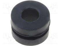 Grommet, Panel cutout diam 6mm, Hole dia 3.5mm, rubber, black