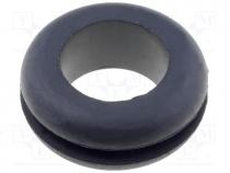 Grommet, Panel cutout diam 13.5mm, Hole dia 10mm, rubber, black