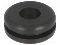 Grommet, Panel cutout diam 8mm, Hole dia 4.5mm, rubber, black