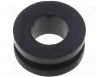 Grommet, Panel cutout diam 6mm, Hole dia 3.5mm, rubber, black