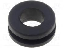 Grommet, Panel cutout diam 6mm, Hole dia 4.1mm, rubber, black