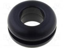 Grommet, Panel cutout diam 11mm, Hole dia 7mm, rubber, black