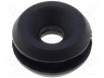 Grommet, Panel cutout diam 5.8mm, Hole dia 2.33mm, rubber, black