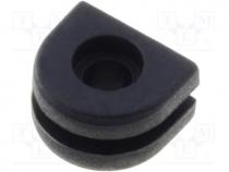 Grommet, Panel cutout diam 4.52mm, Hole dia 1.5mm, rubber, black