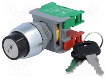 Switch  rotary with key, 2-position, NC + NO, 3A/230VAC, 22mm