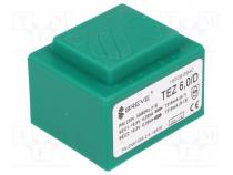 Transformer  encapsulated, 6VA, 230VAC, 10.5V, 10.5V, Mounting  PCB