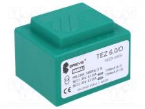 Transformer  encapsulated, 6VA, 230VAC, 24V, 24V, Mounting  PCB