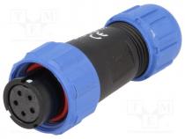 Plug, female, SP13, PIN 5, IP68, 4....6.5mm, 5A, soldering, for cable