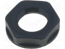 Nut, PG7, polyamide, UL94V-2, 19mm, black, -20÷100C, V  with flange