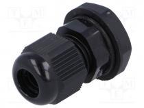 Cable gland, PG7, IP68, Mat  polyamide, black, UL94V-2, 12.8mm