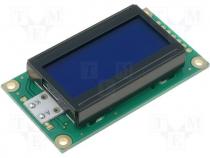 Display  LCD, alphanumeric, STN Negative, 8x2, blue, LED, PIN 14