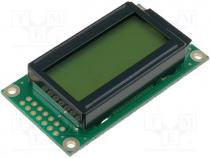 Display  LCD, alphanumeric, STN Positive, 8x2, green, LED, PIN 14