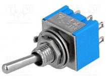 Switch  toggle, 3-position, DP3T, ON-OFF-ON, 3A/250VAC, -25....85C