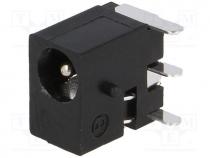 Socket, DC supply, male, 3,4/1,3mm, 3.4mm, 1.3mm, on PCBs, THT, 6VDC